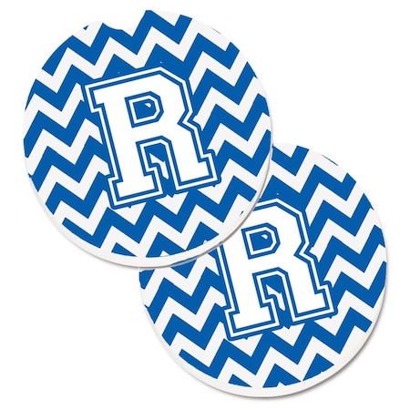 Carolines Treasures Letter R Chevron Blue and White  Cup Holder Car Coaster, PK2 CJ1045-RCARC